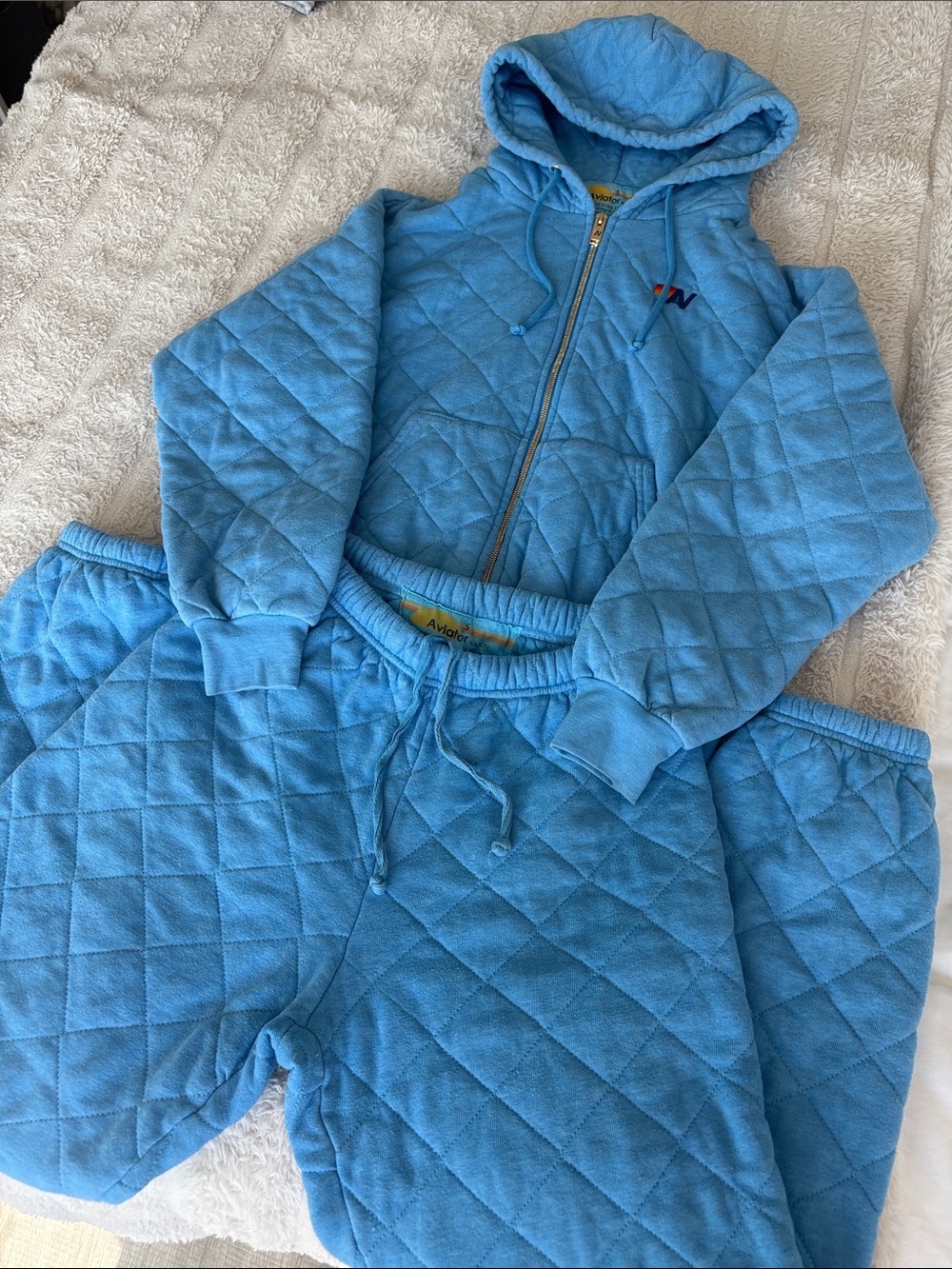 Aviation nation Sky Blue Quilted Hoodie & sweatpants  Set size small